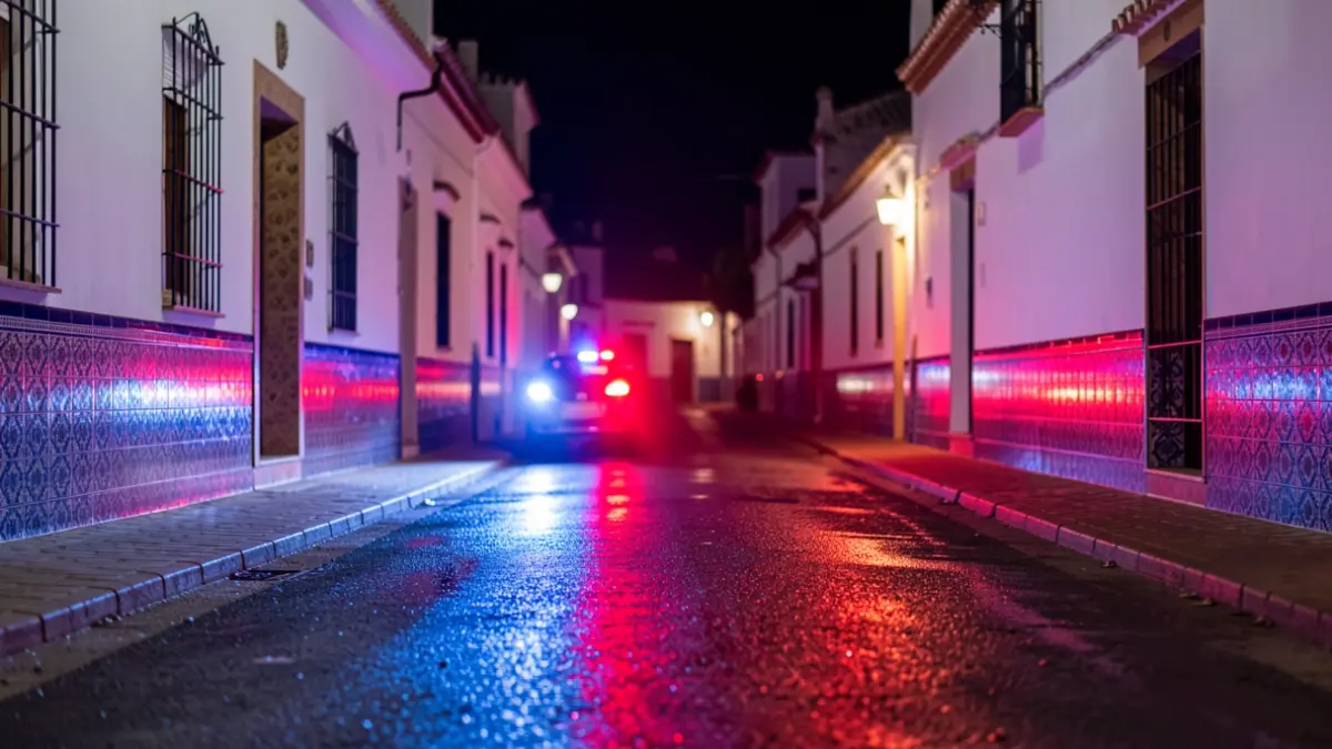 Generic image of police emergency lights reflecting on wet asphalt at night.