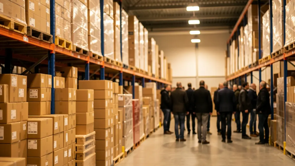 Imagen genérica de un almacén logístico con cajas apiladas.