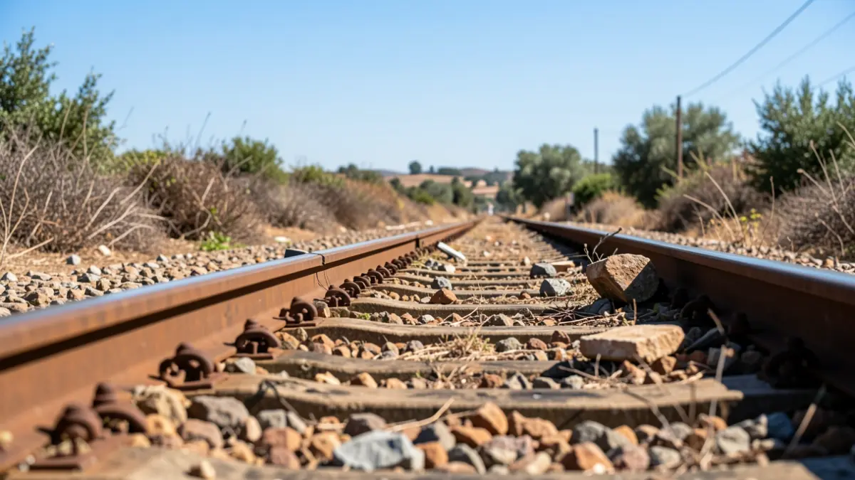 Image of a damaged train track after a railway accident in Andalusia.