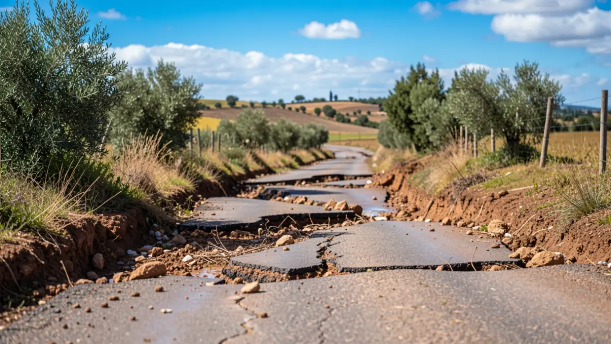 Imagen de un camino rural dañado por las borrascas en la provincia de Jaén.