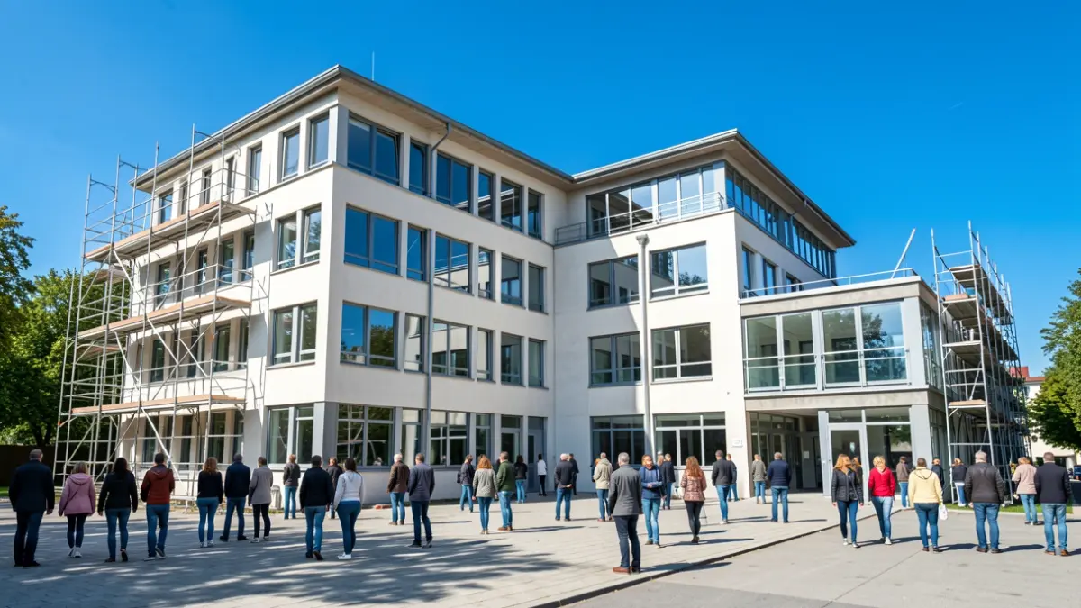 Imagen genérica de un instituto con obras de mejora.