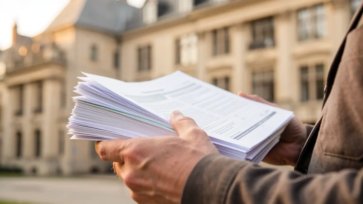 Generic image of a university professor's hands holding academic papers.