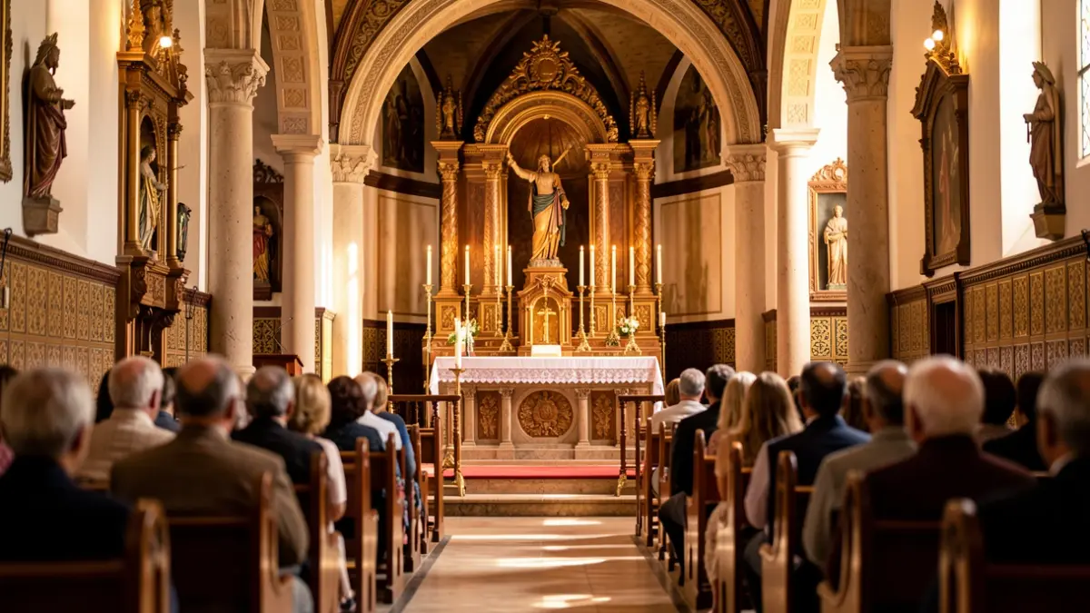 Generic image of the interior of an Andalusian church with warm lighting.