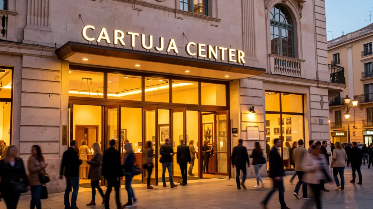 Fachada del teatro Cartuja Center Cite en Sevilla durante la Noche de la Economía y las Empresas.