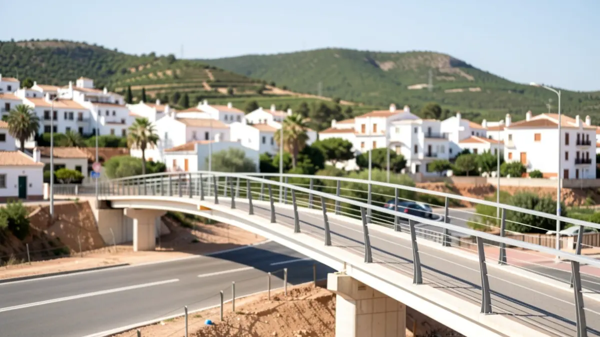 Image of the construction of a pedestrian and cyclist bridge over the A-431 highway in Palma del Río.