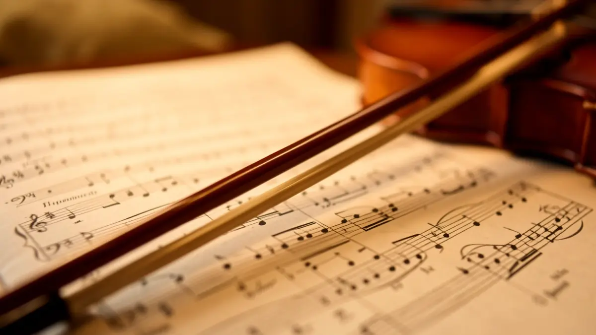 Generic image of sheet music and a violin bow.