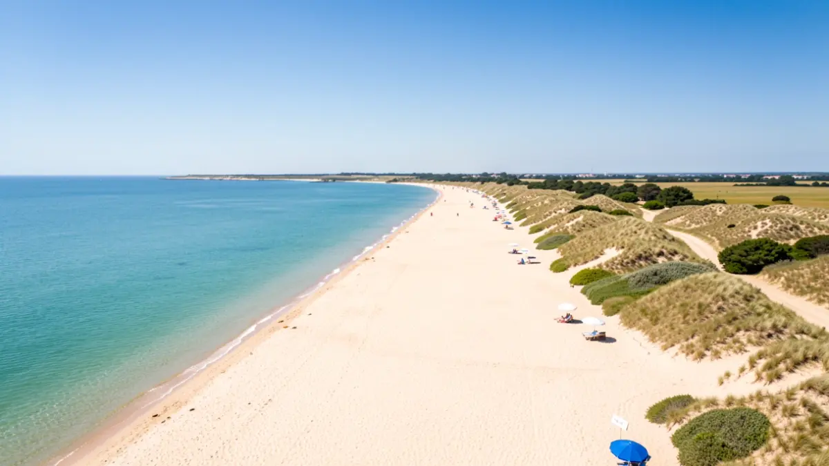 Vista aérea de la playa del Palmar, en Vejer de la Frontera, con arena regenerada y dunas protegidas.