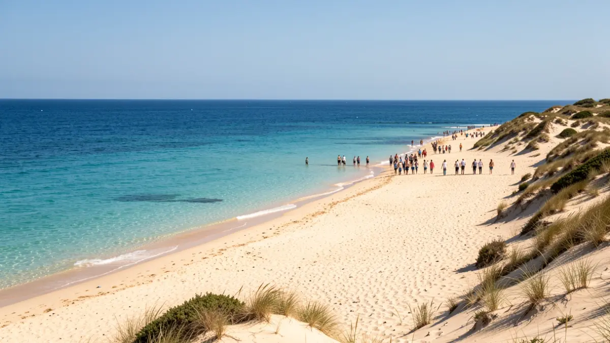 Generic image of a pristine beach with white sand and crystal-clear waters.