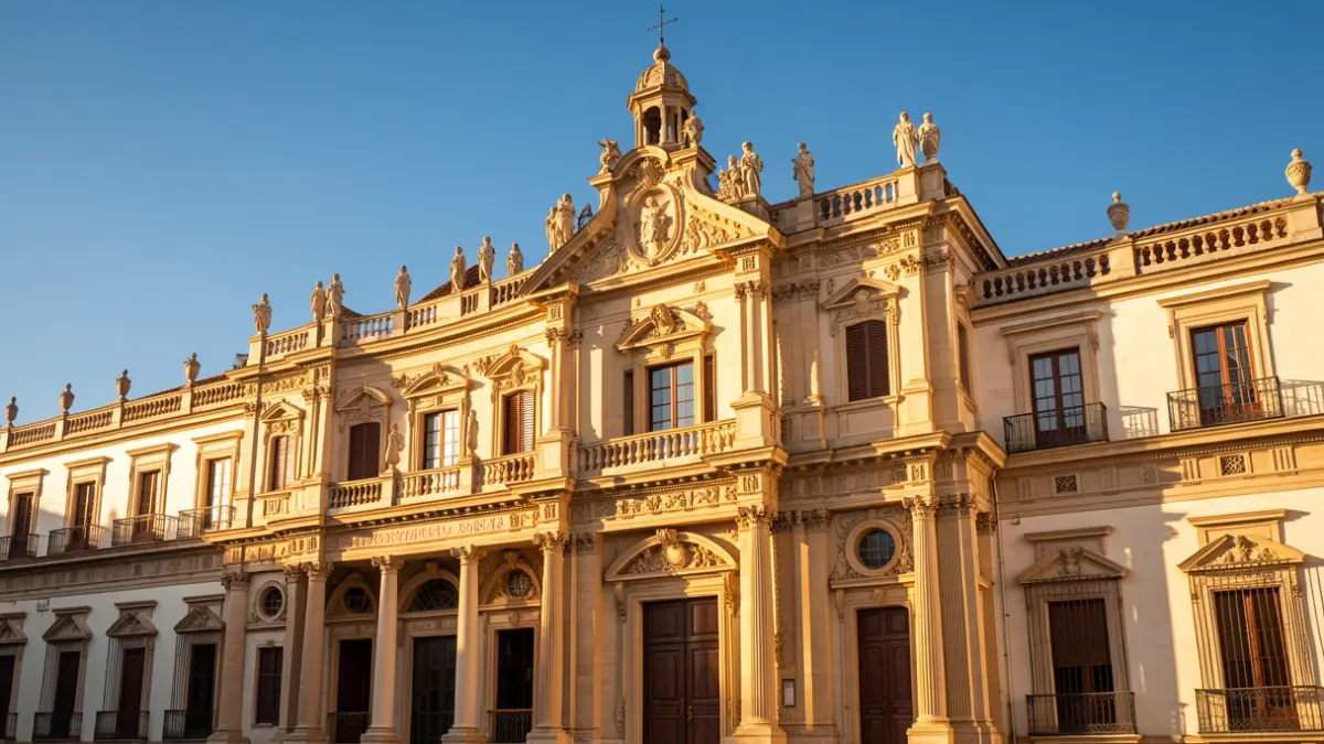 Fachada del Palacio de Carlos V en Granada durante el Festival de Música y Danza.
