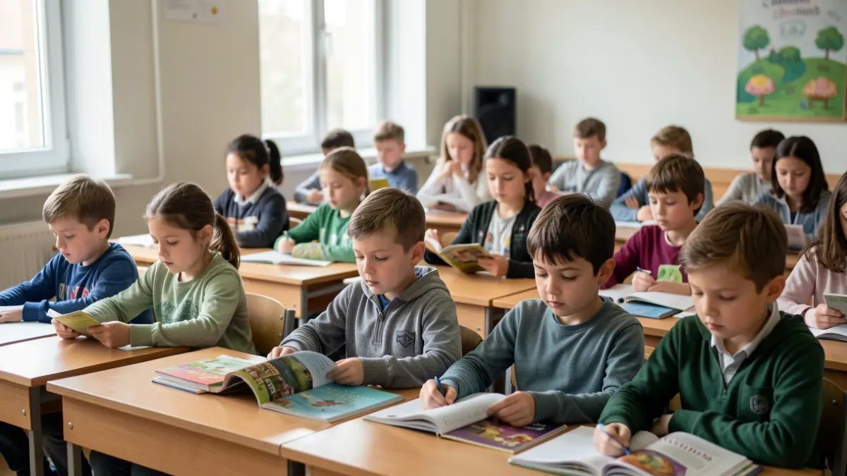 Imagen genérica de niños de primaria concentrados leyendo en clase.