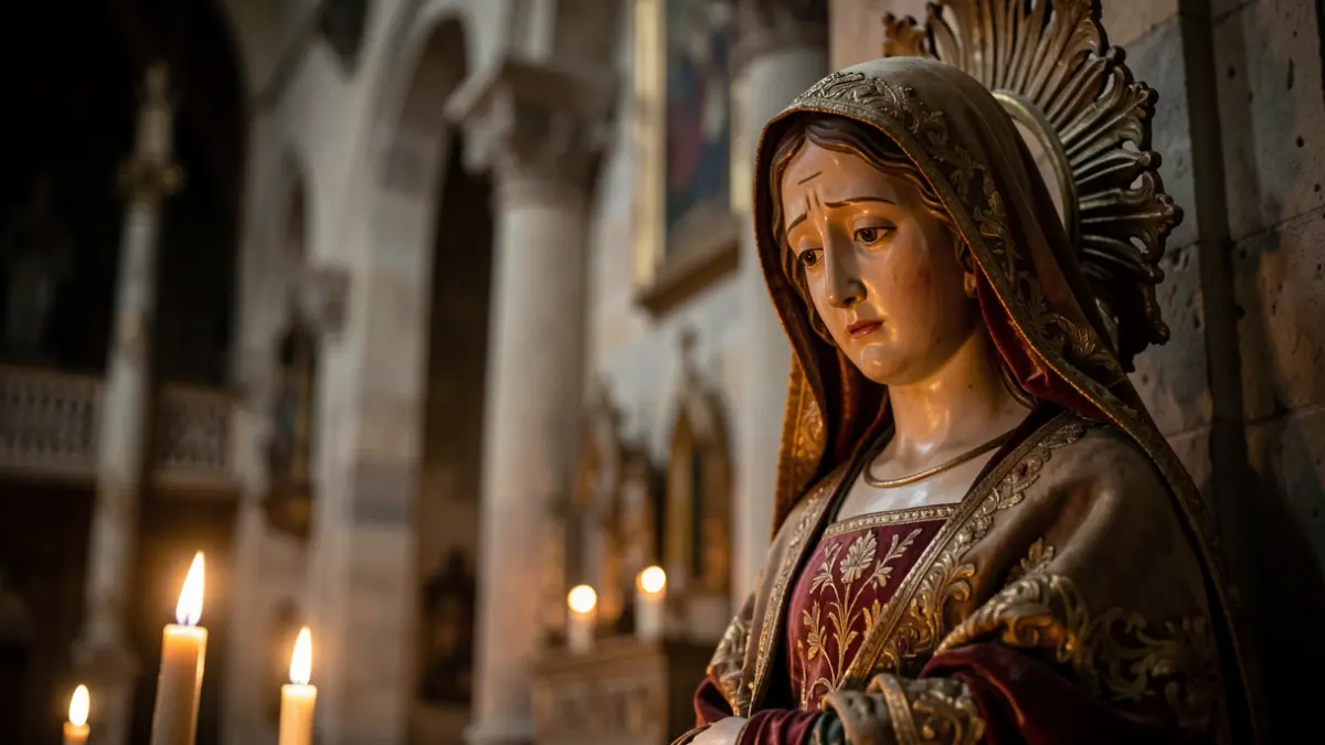 Image of the Virgen de la Soledad during an extraordinary 'besamanos'.