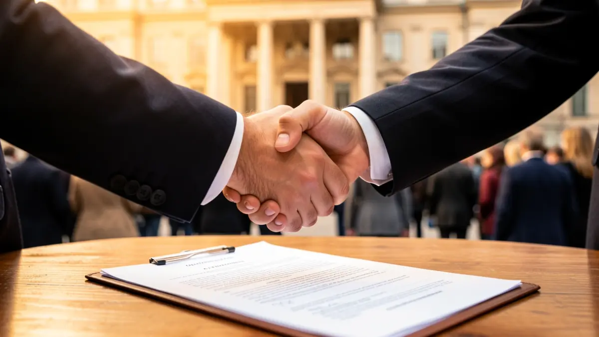 Generic image of a legal agreement in an office.