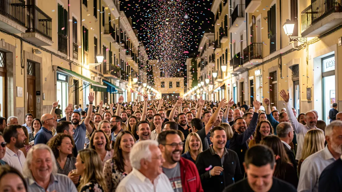 Generic image of a large crowd celebrating in a city.