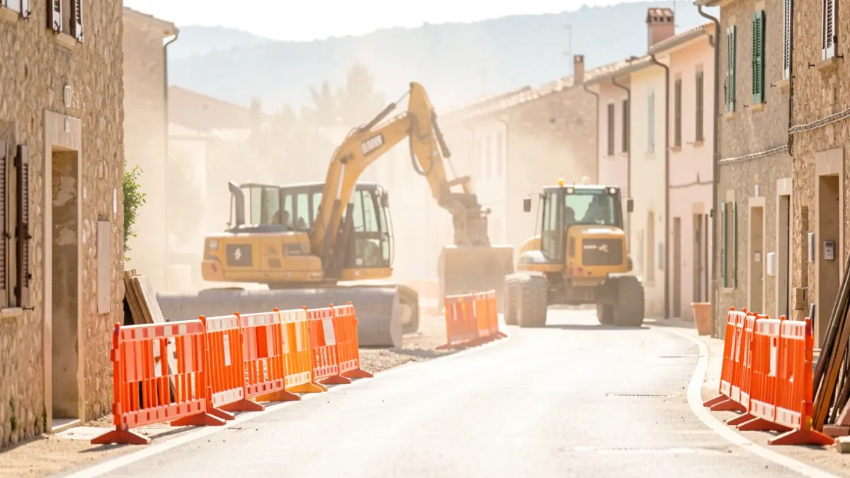 Imagen genérica de obras de construcción en una vía urbana.