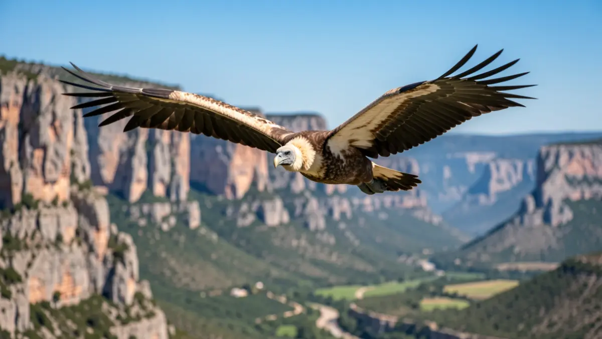 Bearded vulture flying over the mountains of Sierra de Cazorla.