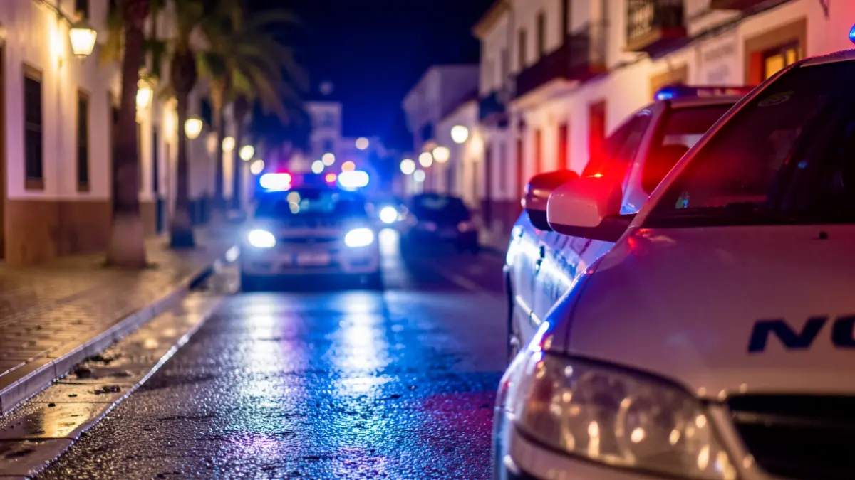 Generic image of police emergency lights reflecting on wet asphalt at night.
