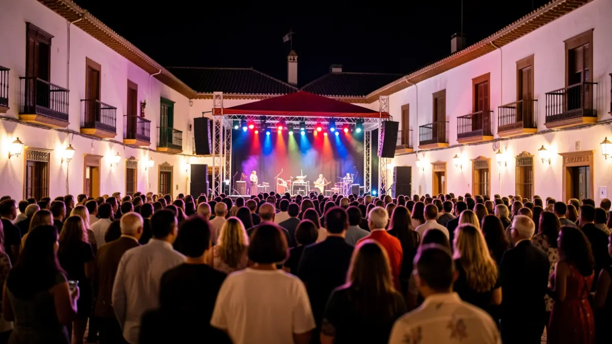 Generic image of an outdoor night concert in an Andalusian square.