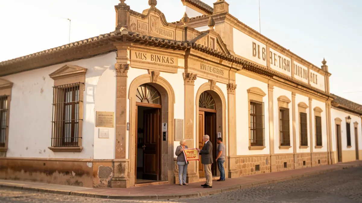 Facade of the former British Vice-Consulate in Linares with a commemorative plaque.