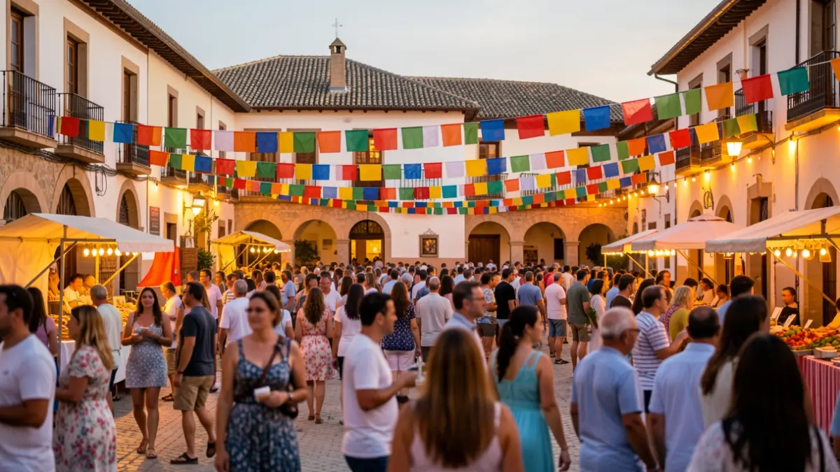 Generic image of a Spanish town square during a summer festival event.