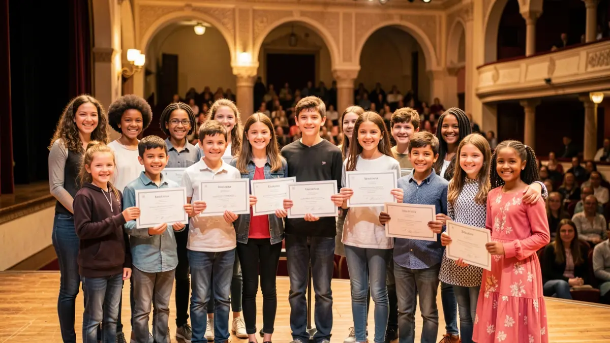 Imagen genérica de estudiantes recibiendo reconocimientos en una gala.