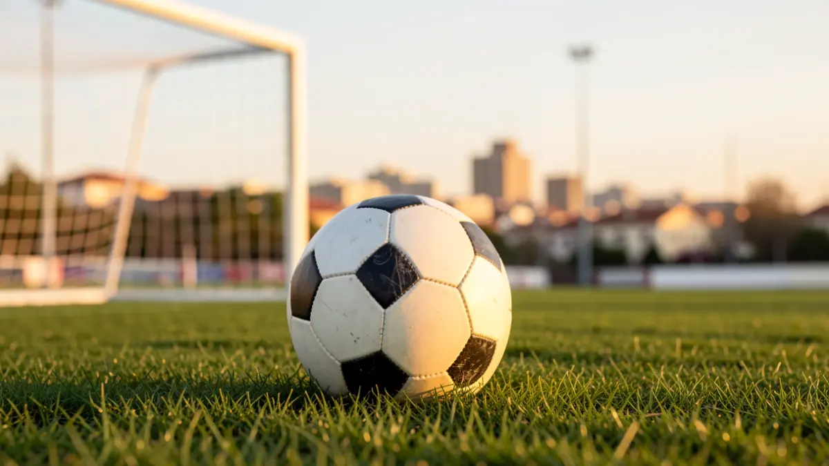 Generic image of a futsal ball on grass with the net in the background.