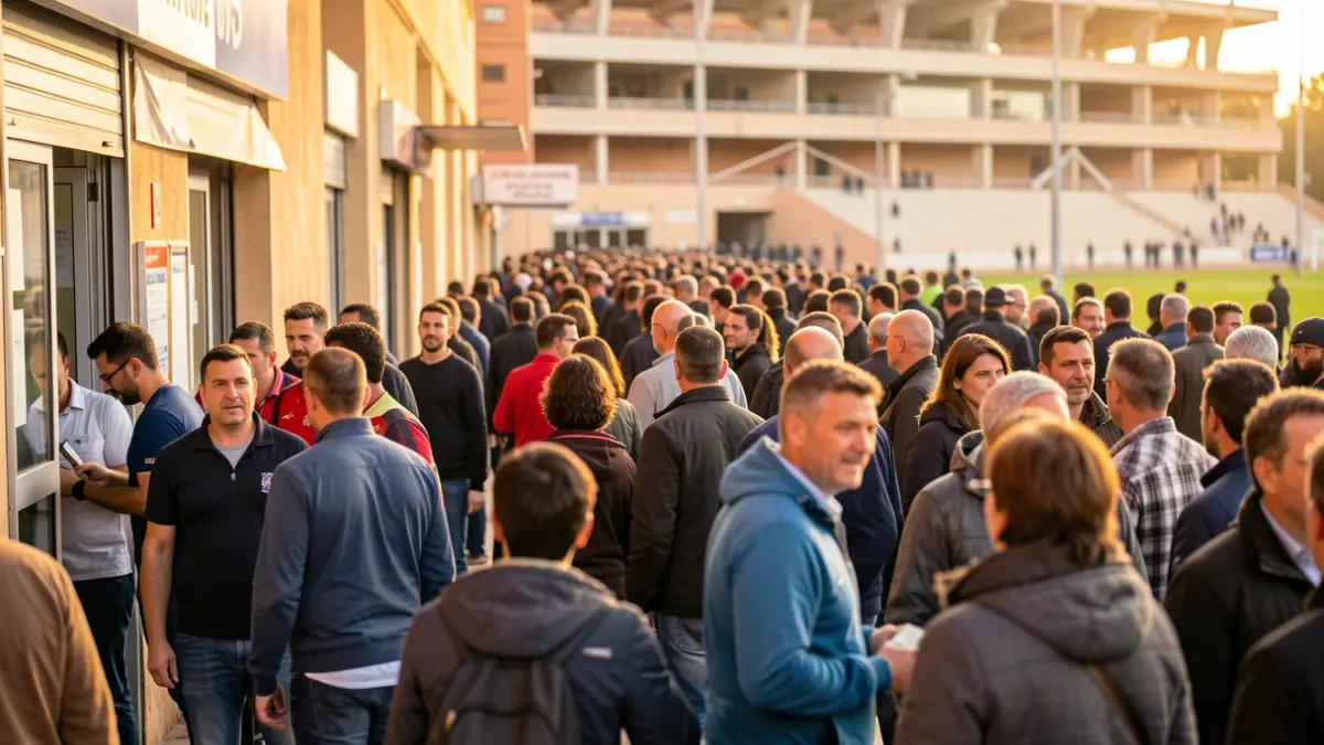 Imagen genérica de aficionados haciendo cola para comprar entradas de fútbol.