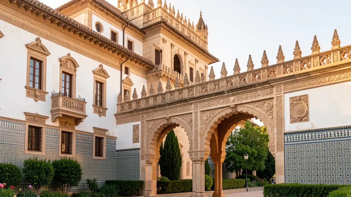 Facade of the Alcázar de los Reyes Cristianos in Córdoba with its gardens.
