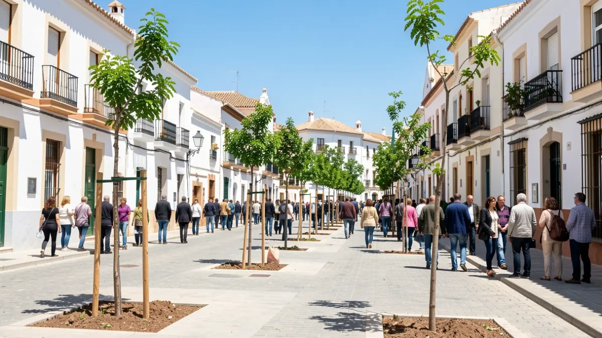 Image of newly planted trees on an urban street in Andalusia.