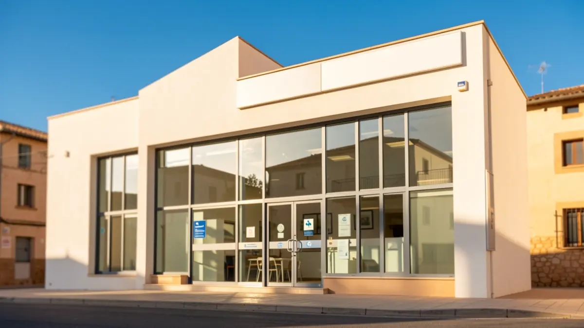 Facade of a modern health center in an Andalusian town.