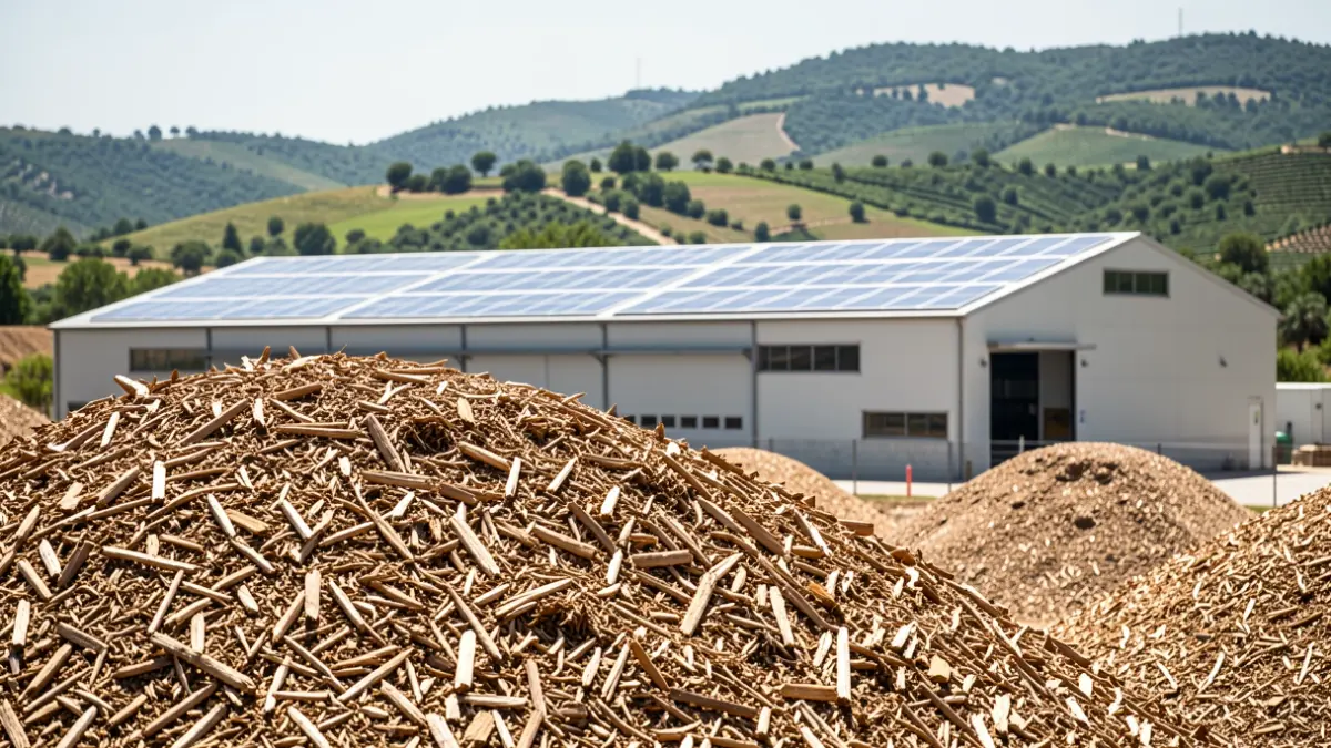 Biomass center in Yunquera, Málaga, with facilities for processing forest waste.