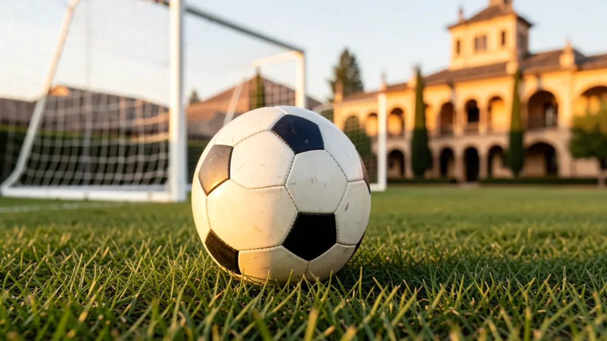 Imagen genérica de un balón de fútbol sobre césped con una red de portería desenfocada al fondo.