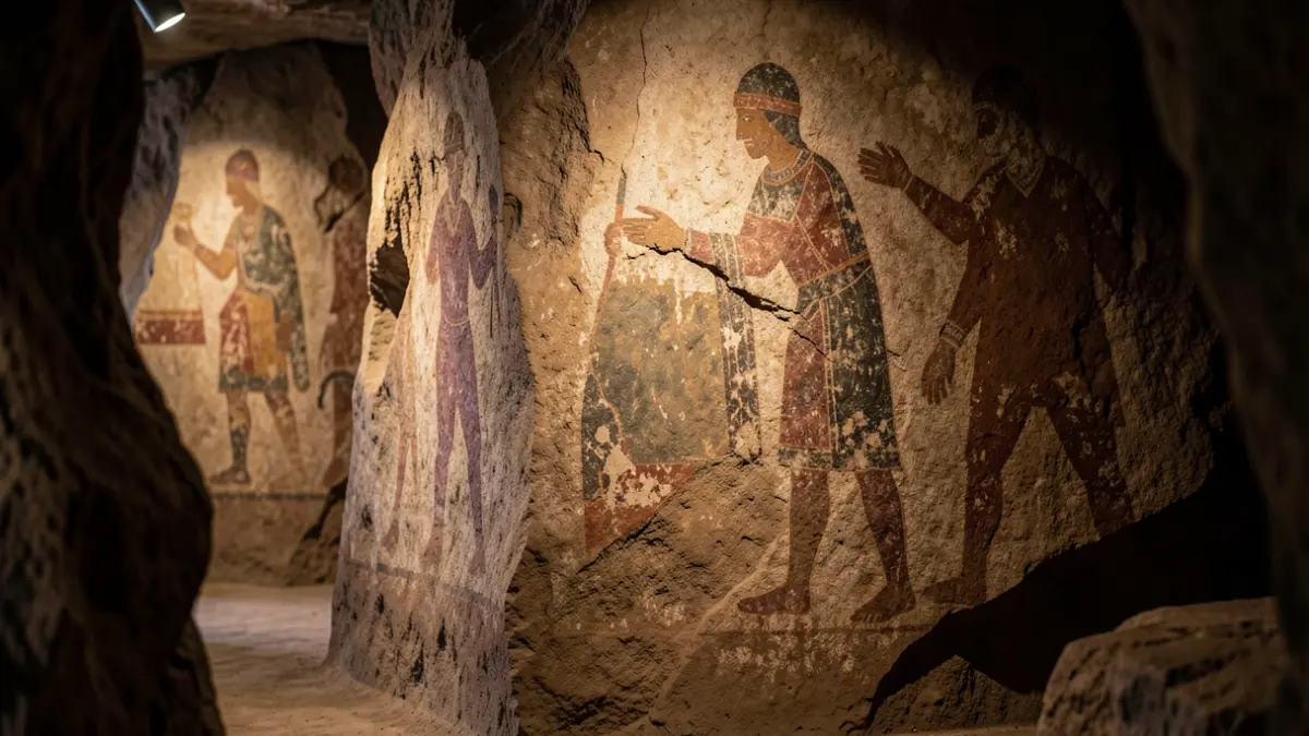 Imagen de pinturas rupestres antiguas en una cueva.