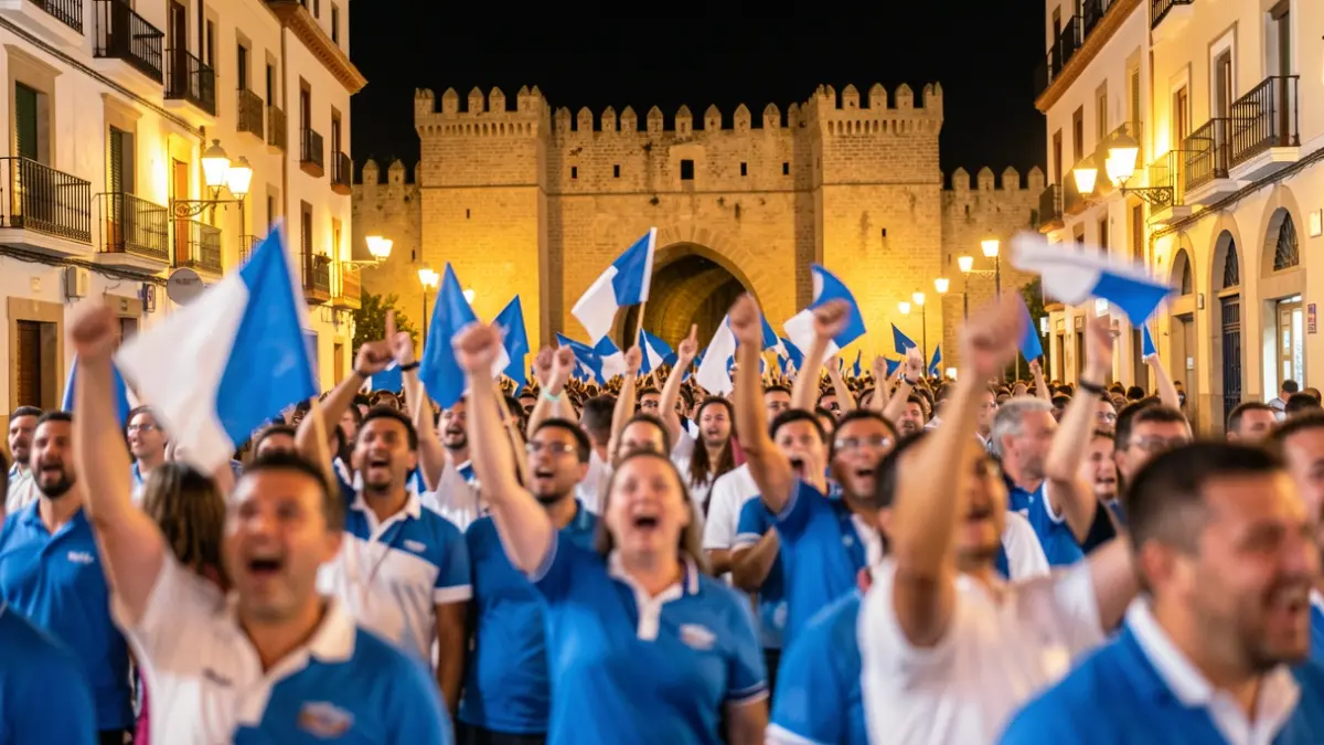 Imagen genérica de una celebración callejera en Málaga con aficionados del equipo blanquiazul.