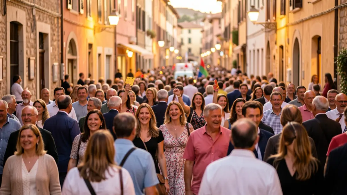 Imagen genérica de una celebración callejera en una ciudad mediterránea con público festejando.