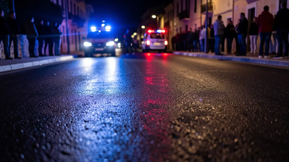 Generic image of police emergency lights reflecting on wet asphalt at night.