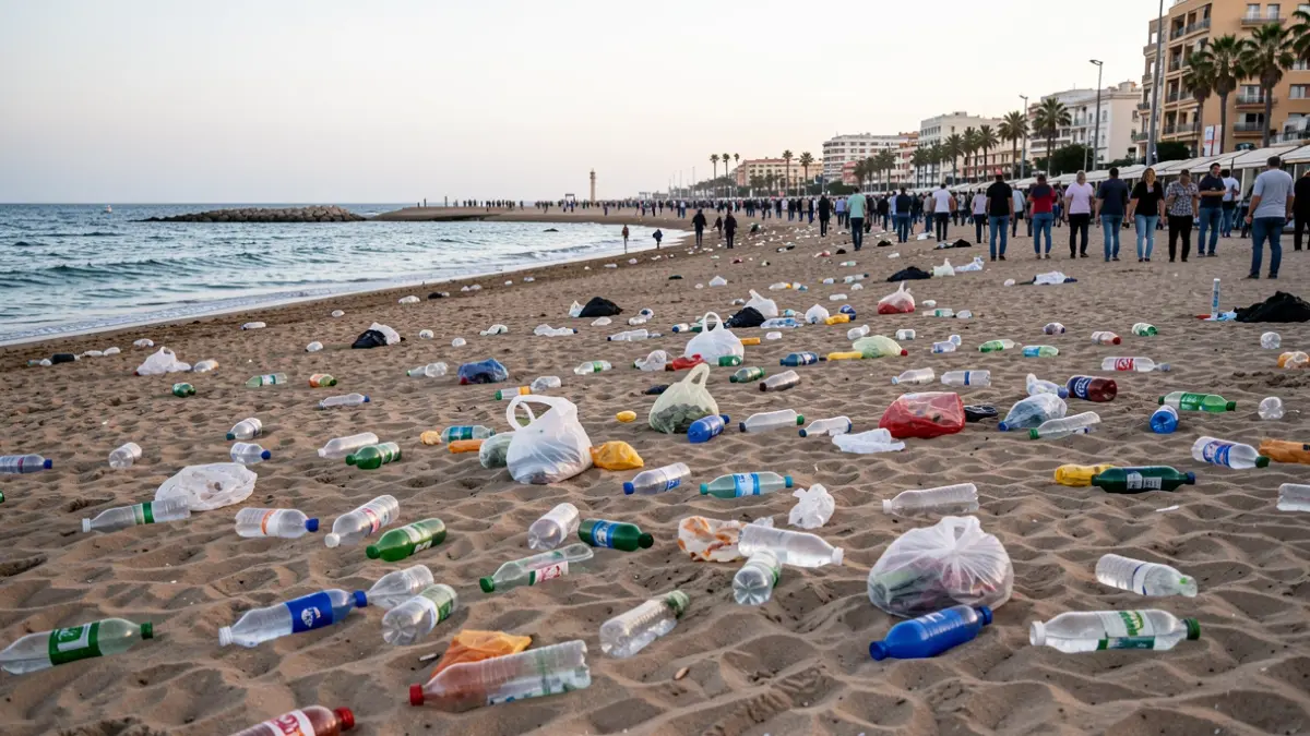 Image of Malaga's beaches covered in trash after San Juan night.