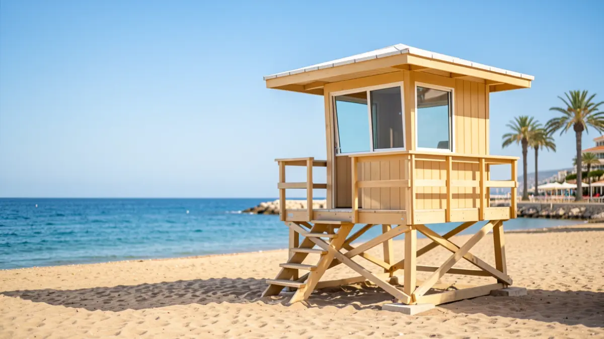 Torre de vigilancia de socorristas en una playa de Marbella durante el verano.