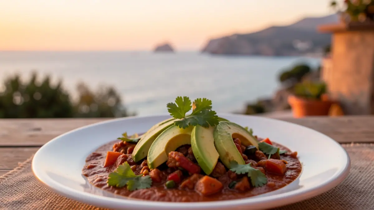 Mexican dish with a view of the Mediterranean Sea in Marbella.