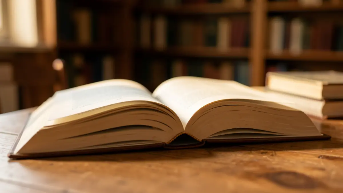 Imagen genérica de un libro abierto sobre una superficie de madera con luz cálida.