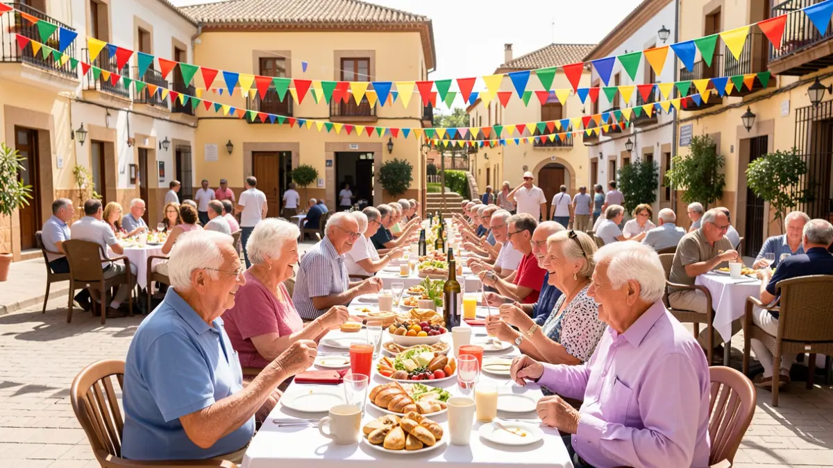 Imagen genérica de personas mayores disfrutando de un almuerzo festivo en Andalucía.
