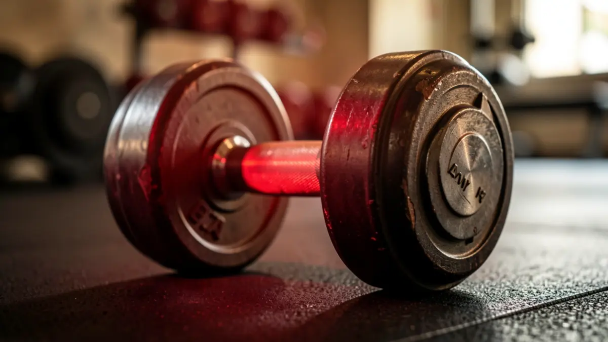 Generic image of a gym dumbbell with a reddish glow, symbolizing the danger of anabolics.