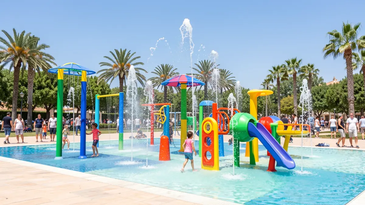 Generic image of a children's water park with water jets and interactive elements.