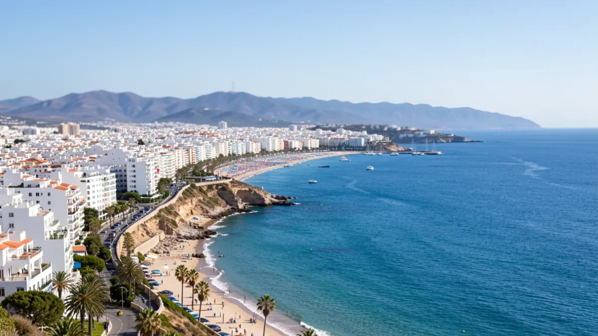 Imagen genérica de la costa de Mijas con edificios blancos y el mar Mediterráneo.
