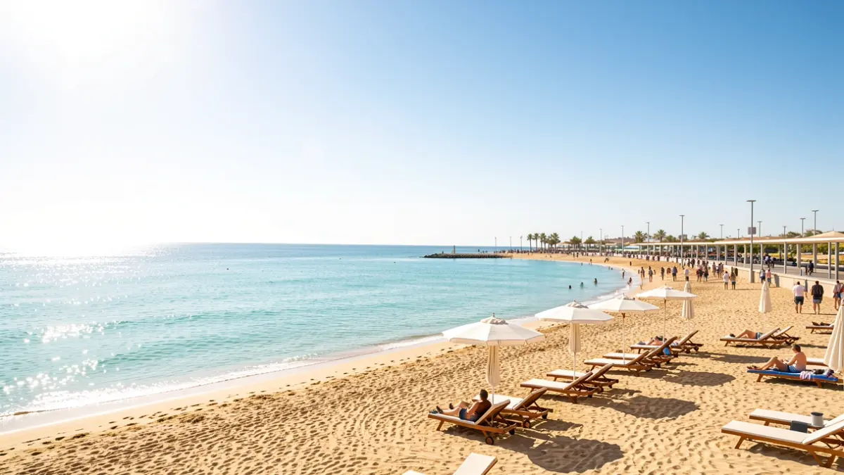 Imagen genérica de una playa andaluza con arena dorada, aguas cristalinas y servicios de calidad.