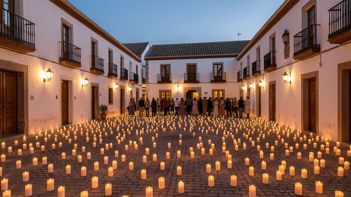 Generic image of an Andalusian town illuminated by thousands of candles at dusk.