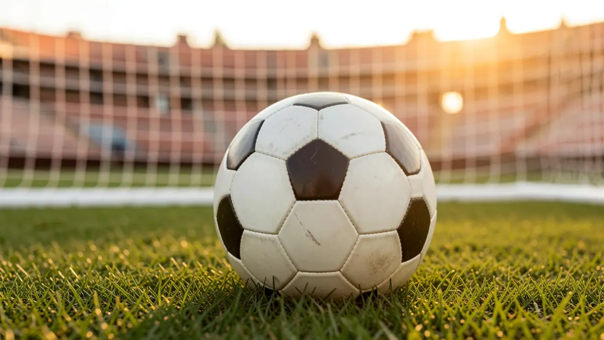 Imagen genérica de un balón de fútbol sobre césped con la red de una portería desenfocada.