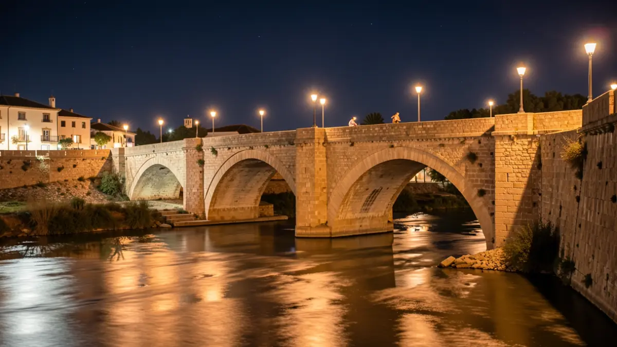 Imagen genérica de un puente histórico iluminado por la noche en Montoro.