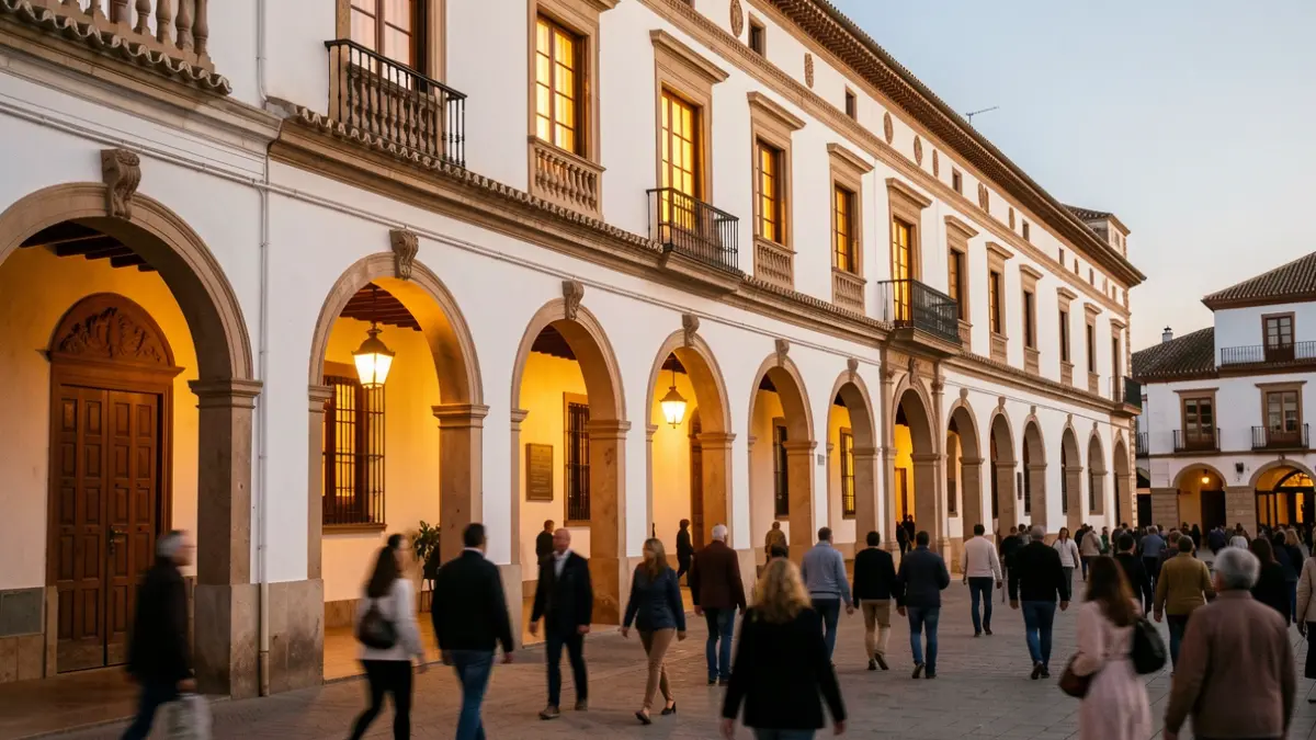 Fachada de un museo histórico en Andalucía con luz de atardecer.
