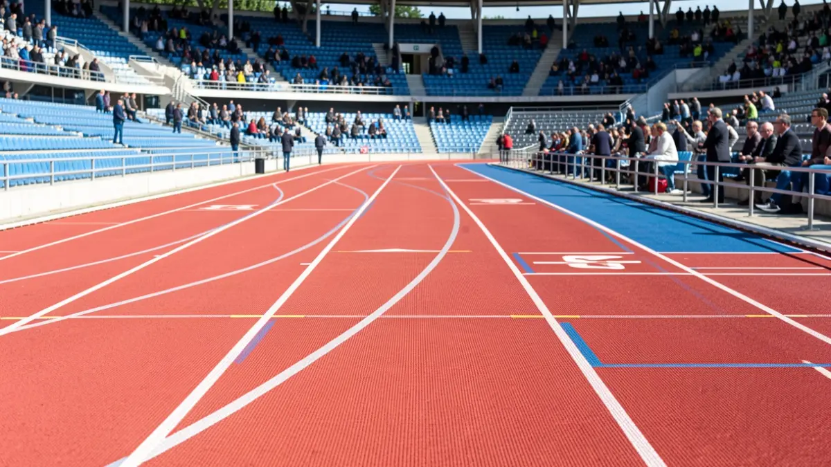 Pista de atletismo genérica con gradas vacías.