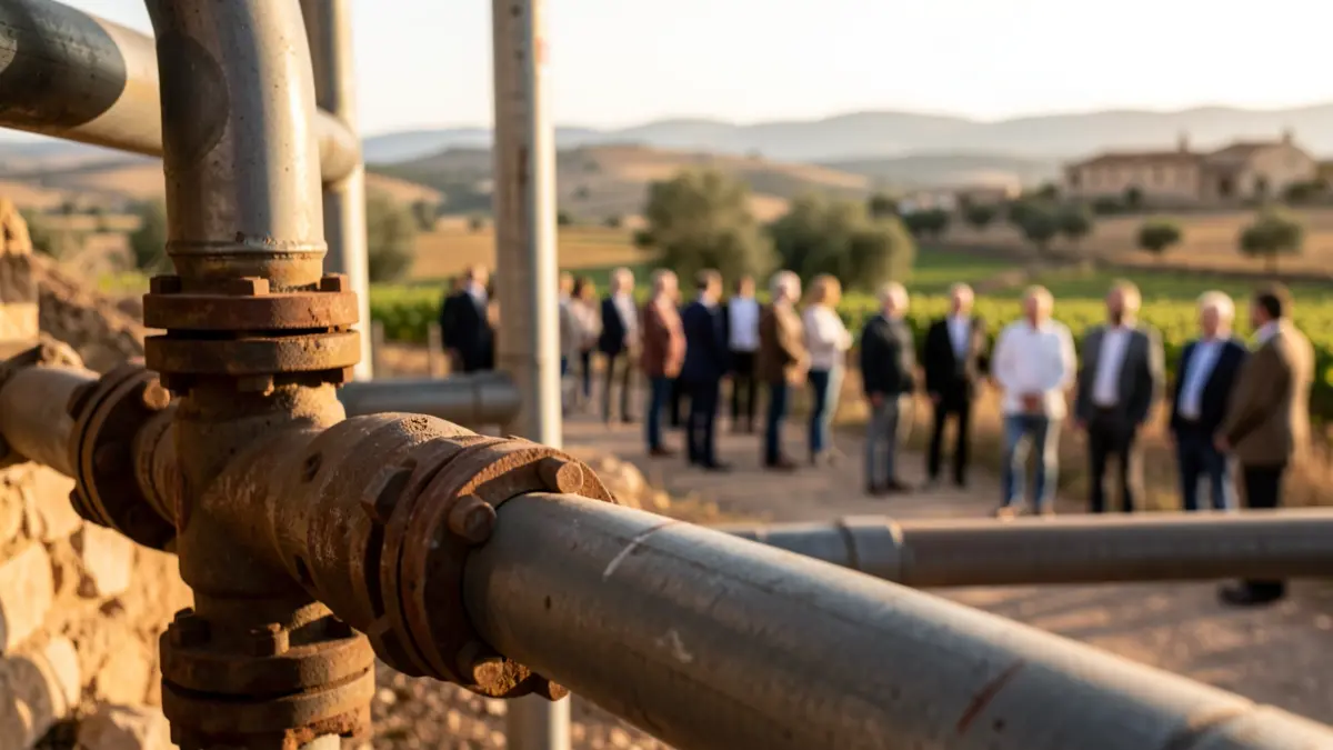 Generic image of industrial gas transport pipes in a rural Andalusian landscape.